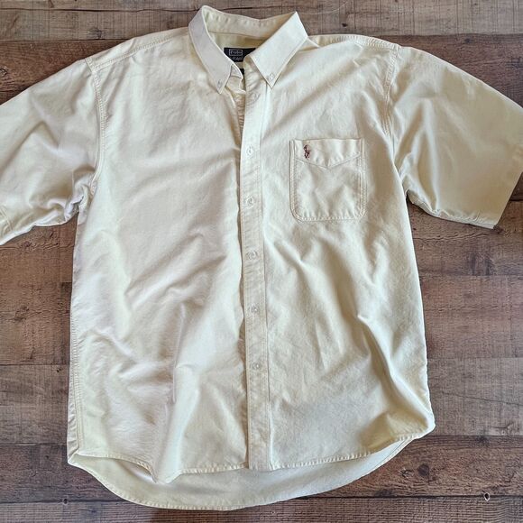 Polo Ralph Lauren Light Yellow Button Front Shirt Short Slv XL Preppy Classic - Picture 5 of 5